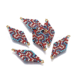 MIYUKI＆TOHO手作り日本のシードビーズリンク  織機模様  菱形  カラフル  40~41.5x16~16.7x1.7~1.8mm  穴：1.4~1.5mm&nbsp;SEED-E004-M20