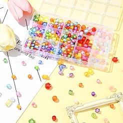 15 スタイル透明アクリルビーズ  二層ビーズ  混合図形  ミックスカラー  7~12x7~13x5~11mm  穴：2~2.5mm&nbsp;TACR-FS0001-49