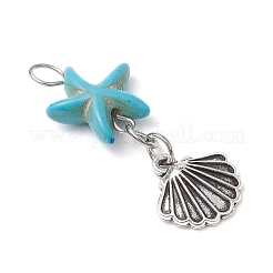 Starfish/Sea Stars Dyed Synthetic Turquoise & Alloy Shell Shape Pendants&nbsp;PALLOY-JF03957-01
