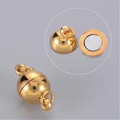 ループ付き真鍮製マグネットクラスプ  オープン丸カン付き  ニッケルフリー  ラウンド  ゴールドカラー  14x8mm  穴：2mm&nbsp;X-KK-MC020-G-NF