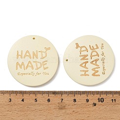 ウッドペンダント  フラットラウンド型で、手作りの文字が入ったチャーム  ベージュ  39.5~40.5x5~5.5mm  穴：1.4mm&nbsp;WOOD-A028-01E