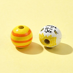 10 個 4 スタイルプリント天然木ヨーロピアンビーズ  大穴ビーズ  蜂模様のラウンド  ミックスカラー  16mm  穴：4mm&nbsp;WOOD-FS0001-16
