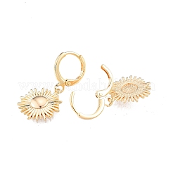 女性のための真鍮ひまわりダングル レバーバック イヤリング  カドミウムフリー＆ニッケルフリー＆鉛フリー  18KGP本金メッキ  29mm  ピン：1mm&nbsp;EJEW-N012-65