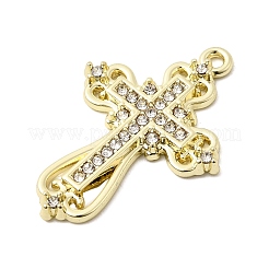 合金ラインストーンペンダント  クロスチャーム  ラックめっき  ゴールドカラー  28x19x2.5mm  穴：1.2mm&nbsp;FIND-K028-06G