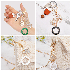 4Pcs 4 Colors Rhinestone Enamel Flower Pendant Keychain with AlloyCharm&nbsp;KEYC-GL0001-08
