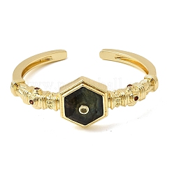 Hexagon Brass Pave Natural Labradorite & Cubic Zirconia Cuff Bangles for Women&nbsp;BJEW-Z172-01G-07