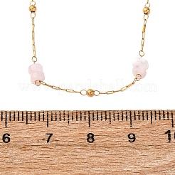 304 Stainless Steel with Dyed Pink Natural Shell Disc Beads Link Chain Necklaces for Women&nbsp;NJEW-K255-46G