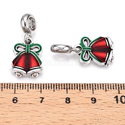 合金エナメルヨーロピアンダングルチャーム  大穴ペンダント  クリスマス鐘  アンティークシルバー  26mm  穴：4.5mm  ベル：16x13.5x3.5mm&nbsp;PALLOY-I218-33AS