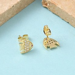 Fish Brass Micro Pave Clear Cubic Zirconia Stud Earrings&nbsp;EJEW-Z144-23G