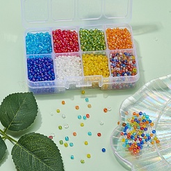 120g8色ラウンドガラスシードビーズ  透明色の虹  ラウンド  ミックスカラー  3mm  約333個/15g  15 G /カラー&nbsp;SEED-YW0001-63