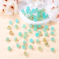 60個透明アクリルビーズ  キューブ  ダークオリーブグリーン  6x6x6.5mm  穴：1.5mm&nbsp;OACR-TA0004-88F