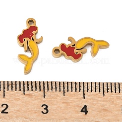 304ステンレススチールエナメルペンダント  イオンプレーティング（ip）  海のテーマ  ゴールドカラー  人魚  15x6.5x1.5mm  穴：1.2mm&nbsp;STAS-Z139-03G-05