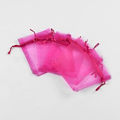 ドローストリング付きオーガンジーギフトバッグ  結婚披露宴クリスマスの好意ギフトバッグ  ポプリ用オーガンジーポーチ  フクシア  サイズ：約8センチ幅  10センチの長さ&nbsp;OP-002-3