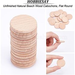 未仕上げの天然ブナ材カボション50個  フラットラウンド  バリーウッド  30.5x3.5mm&nbsp;WOOD-HY0001-01