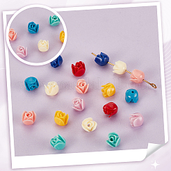 48色エポキシ樹脂ビーズ8個  イミテーション翡翠  花  ミックスカラー  6.5x6.5mm  穴：1.2mm  6個/カラー&nbsp;RESI-GA0001-28