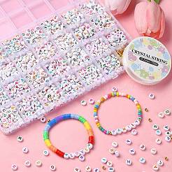 DIY レター & ハート アクリル & プラスチック ストレッチ ブレスレット ビーズ ネックレス作成キット  ジュエリーセット  ミックスカラー  7x3.5~4mm  穴：1.2mm&nbsp;DIY-YW0008-41