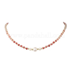 Gradient Color Gemstone & Natural Cultured Freshwater Pearl Beaded Necklaces&nbsp;NJEW-JN06316-02