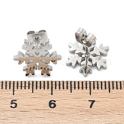 変色しない304ステンレススチール製イヤリング  低刺激性のイヤリング  スノーフレーク  ステンレス鋼色  12x12mm  ピン：0.8mm&nbsp;X-EJEW-P045-01P