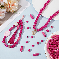 480Pcs 4 Styles Dyed Natural Wood Beads&nbsp;WOOD-PH0003-65