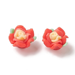 手作り樹脂粘土ビーズ  ローズ  ミックスカラー  9.5~11x15~16x14~17mm  穴：1.4~2mm&nbsp;CLAY-G111-02