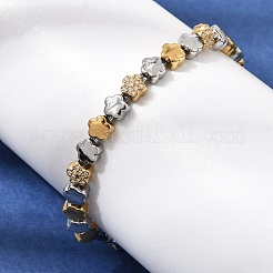Duo Tone 304 Stainless Steel Micro Pave Clear Cubic Zirconia Beaded Bracelets&nbsp;SA-CBAB122-02B