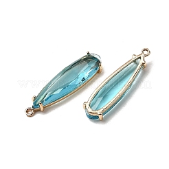 真鍮製ガラスチャーム  ティアドロップ  多面カット  ゴールドカラー  アクア  33x8.5x5mm  穴：1.4mm&nbsp;GLAA-XCP0001-68A