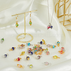 ガラスのペンダント  鉄パーツ  銀/黄金  ミックスカラー  18x8.5mm  穴：3x3.4mm  160個/セット&nbsp;PALLOY-FH00044