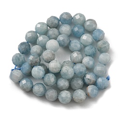 天然石アクアマリンビーズ連売り  ファセット（64ファセット）  ラウンド  8mm  穴：1mm  約46個/連  15.35インチ（39 cm）&nbsp;G-E561-25-8mm-01