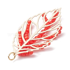 Handmade Glass Seed Beaded Leaf Shape Pendants&nbsp;PALLOY-MZ00935-02