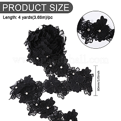 Double Layer Polyester 3D Flower Lace Trim Ribbon with Rhinestone&nbsp;OCOR-WH0097-73C