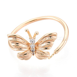 Butterfly Shape Brass Micro Pave Clear Cubic Zirconia Cuff Ring Settings&nbsp;KK-T076-50G