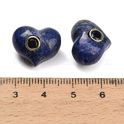 染色された天然のラピスラズリのビーズ  ハート  真鍮パヴェキュービックジルコニア留め  ゴールドカラー  14x17~17.5x11.5~12mm  穴：1.6mm&nbsp;GG-CBACC2B-03B