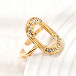 304 Stainless Steel Rhinestone Cuff Open Rings for Women&nbsp;RB-CBA2039-01G-01