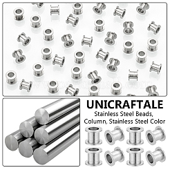 303ステンレススチールビーズ100個  コラム  ステンレス鋼色  6x5mm  穴：3.5mm&nbsp;STAS-UN0055-42