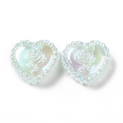 UVメッキレインボー虹色アクリルビーズ  バラの花とハート  アクアマリン  25x27.5x9.2mm  穴：3.6mm&nbsp;OACR-E007-03C