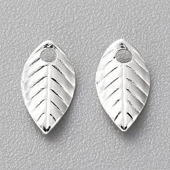 真鍮製チャーム  カドミウムフリー＆鉛フリー  長持ちメッキ  葉  925銀メッキ  7x4x1mm  穴：1mm&nbsp;KK-H739-06S