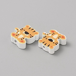 スプレープリントウッドビーズ  ジュエリー作りのための  動物のテーマ  虎  19.5x19.5x6mm  穴：1.5mm&nbsp;WOOD-CJC0012-05D