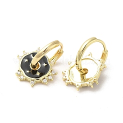 サン & ムーン リアル 18K ゴールド メッキ ブラス ダングル レバーバック イヤリング  エナメル質とキュービックジルコニア付き  ブラック  23x16mm&nbsp;EJEW-L268-045G