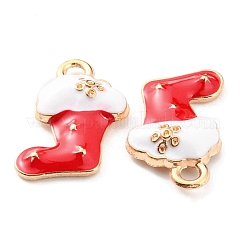クリスマステーマ合金エナメルペンダント  カドミウムフリー＆鉛フリー  ライトゴールド  クリスマスソックスチャーム  レッド  16.5x10x3mm  穴：1.8mm&nbsp;X-ENAM-E010-03KCG
