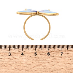 304ステンレススチールエナメルオープンカフリング  ゴールドカラー  蝶  usサイズ8 1/2(18.5mm)&nbsp;RJEW-P182-06B-G