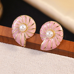 304 Stainless Steel Enamel Conch Stud Earrings&nbsp;EJEW-Z147-08G