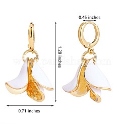 White Enamel Lilies Flower Dangle Hoop Earrings&nbsp;JE970A