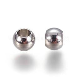 変色しにくい304ステンレススチールスペーサービーズ  ラウンド  ステンレス鋼色  4x3mm  穴：2mm&nbsp;STAS-L222-42B-P
