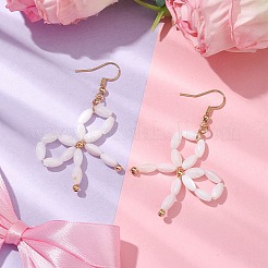 Dyed Natural Shell Beaded Bowknot Dangle Earrings&nbsp;EJEW-TA00501