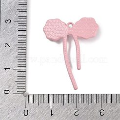 金合金ガラスペンダント  プラスチックパール付き  蝶結び  ピンク  29.5x22.5x5mm  穴：1.5mm&nbsp;FIND-U017-17G-03