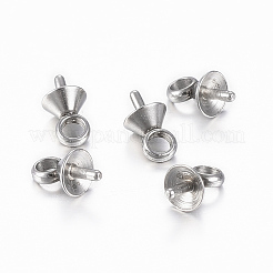 304ステンレススチールカップパールペグベイルピンペンダント  片穴パーツ用  ステンレス鋼色  7x4mm  穴：2mm  ピン：0.8mm&nbsp;STAS-G161-26B