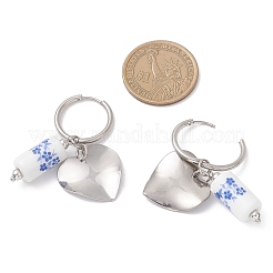 Column with Heart 316 & 202 Stainless Steel Hoop Earrings&nbsp;EJEW-JE06736-02