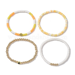 ナザールボンジュウと笑顔のポリマー粘土とプラスチックビーズのストレッチブレスレットセット4個  ミックスカラー  内径：2-1/8インチ（5.3cm）&nbsp;BJEW-JB10226