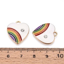 合金エナメルペンダント  ラインストーン付き  レインボーチャーム付きハート  ホワイト  20x18x3.5mm  穴：2mm&nbsp;ENAM-YW0002-36A