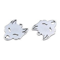 変色しない201ステンレススチールチャーム  ハロウィンスタイル  キツネ  ステンレス鋼色  15x12.5x1mm  穴：1.2mm&nbsp;STAS-N098-086P